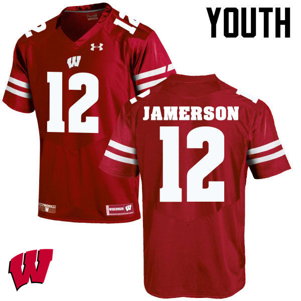 Youth Wisconsin Badgers #12 Natrell Jamerson College Football Jerseys-Red - Click Image to Close